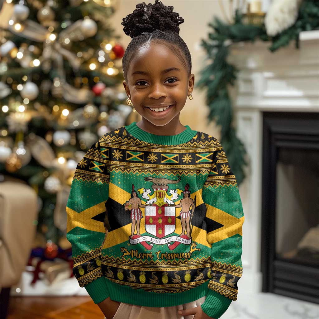 Afro-Jamaicans Kid Ugly Christmas Sweater Coat Of Arms with Merry Christmas LT15