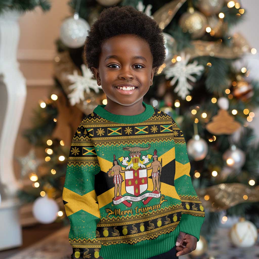 Afro-Jamaicans Kid Ugly Christmas Sweater Coat Of Arms with Merry Christmas LT15