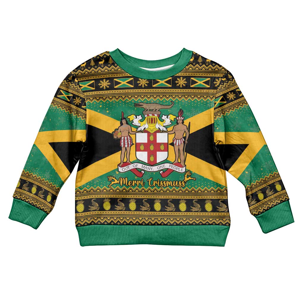 Afro-Jamaicans Kid Ugly Christmas Sweater Coat Of Arms with Merry Christmas LT15