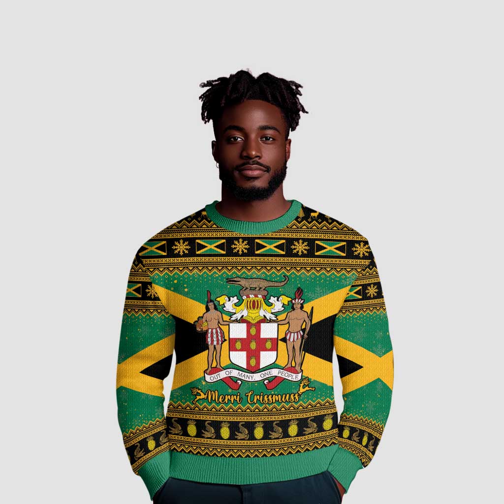 Afro-Jamaicans Ugly Christmas Sweater Coat Of Arms with Merry Christmas LT15