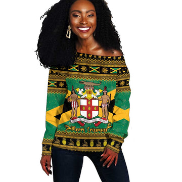 Afro-Jamaicans Off Shoulder Sweater Coat Of Arms - Merry Christmas LT15