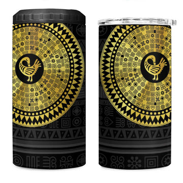African Adinkra 4 in 1 Can Cooler Tumbler Sankofa Bird - Gold Version - Chest Arm Tattoo LT15