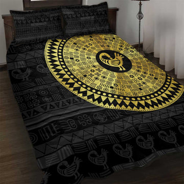 African Adinkra Quilt Bed Set Sankofa Bird - Gold Version - Chest Arm Tattoo LT15