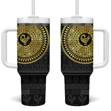 African Adinkra Tumbler With Handle Sankofa Bird - Gold Version - Chest Arm Tattoo LT15