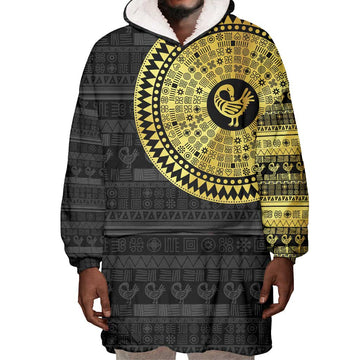 African Adinkra Wearable Blanket Hoodie Sankofa Bird - Gold Version - Chest Arm Tattoo LT15