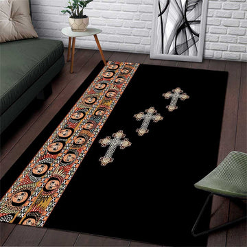 Ethiopia Angels Tilet With Cross Area Rug Black Color LT15