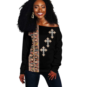 Ethiopia Angels Tilet With Cross Off Shoulder Sweater Black Color LT15