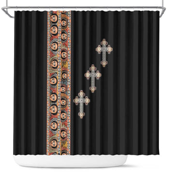 Ethiopia Angels Tilet Shower Curtain Ethiopian Cross Black Color LT15