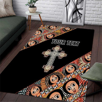 Personalized Ethiopia Area Rug Ethiopian Orthodox Church Angel Black Color LT15