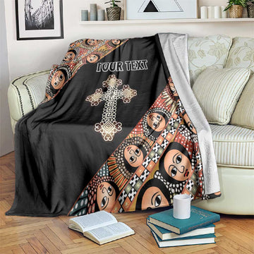 Personalized Ethiopia Blanket Ethiopian Orthodox Church Angel Black Color LT15