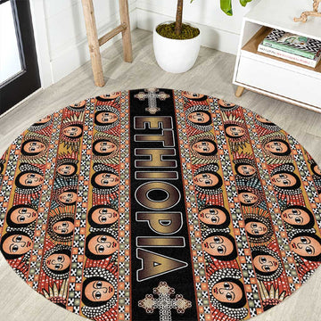Ethiopia Round Carpet Ethiopian Tewahedo Angel Orthodox Black Color LT15