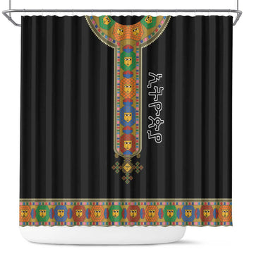 Ethiopia Saba Kemis Shower Curtain Habesha Style Black Color LT15
