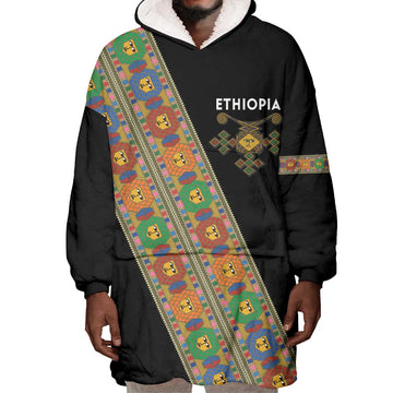 Ethiopia Saba Kemis Sash Style Wearable Blanket Hoodie Black Color LT15