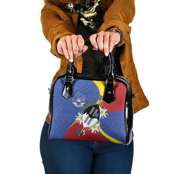 Eswatini Shoulder Handbag Nguni Shield Edelweiss Flower LT15