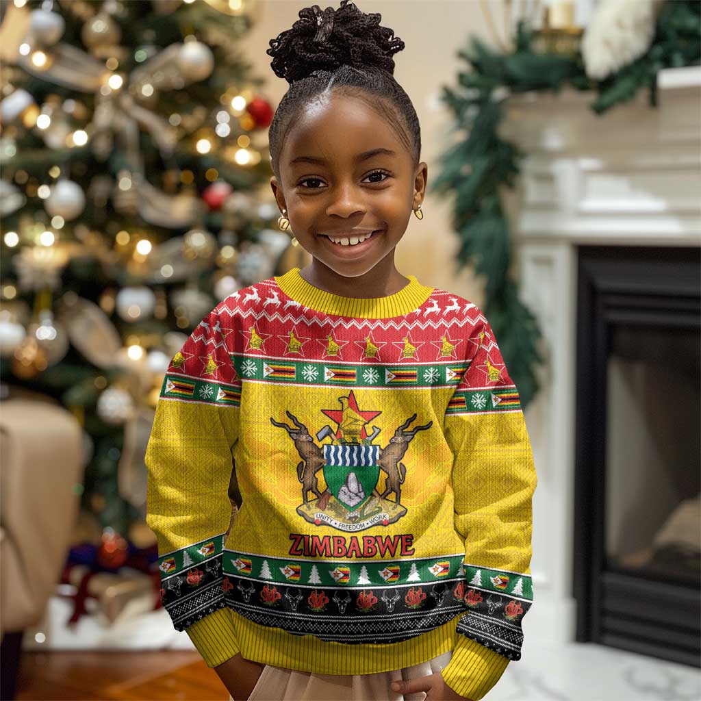 Afro Zimbabwe Christmas Kid Ugly Christmas Sweater Coat Of Arms with African Pattern LT15