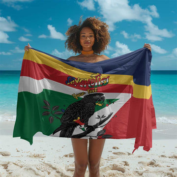 Personalized Happy Seychelles Independence Day Sarong Black Parrot Coat Of Arms LT15