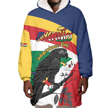 Personalized Happy Seychelles Independence Day Wearable Blanket Hoodie Black Parrot Coat Of Arms LT15