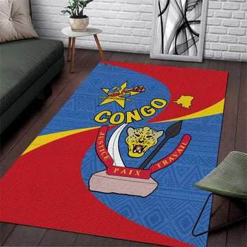 Congo-Kinshasa Independence Day Area Rug Coat Of Arms - African Pattern LT15