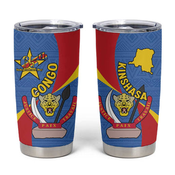 Congo-Kinshasa Independence Day Tumbler Cup Coat Of Arms - African Pattern LT15