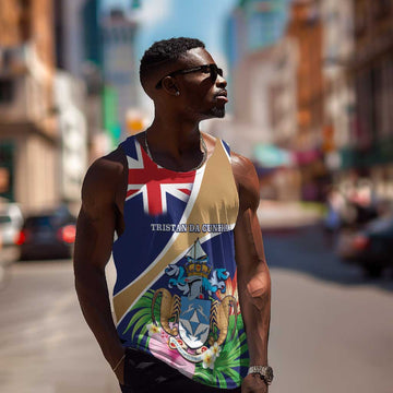 Personalized Tristan da Cunha Men Tank Top Coat Of Arms Tropical Flowers LT15