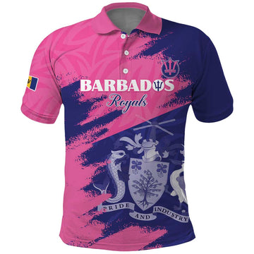 Custom Barbados Royals Cricket Polo Shirt Coat Of Arms Pink - Blue Color LT15