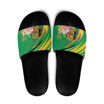 Congo Republic Day Slide Sandals Coat Of Arms With Tropical Flower LT15