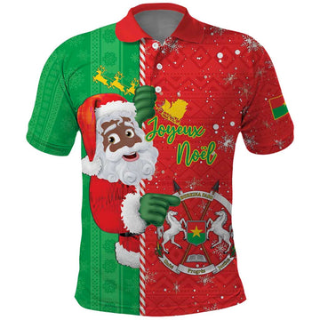 Burkina Faso Christmas Polo Shirt Black Santa Joyeux Noel LT15