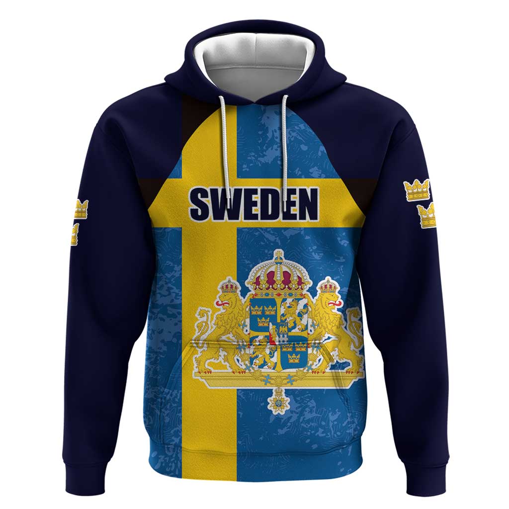 Custom Sweden Flag and Coat of arms Hoodie Three Crowns of Sweden LT17