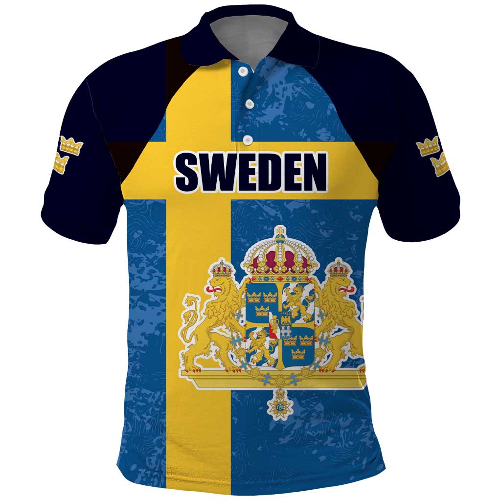 Custom Sweden Flag and Coat of arms Polo Shirt Three Crowns of Sweden LT17