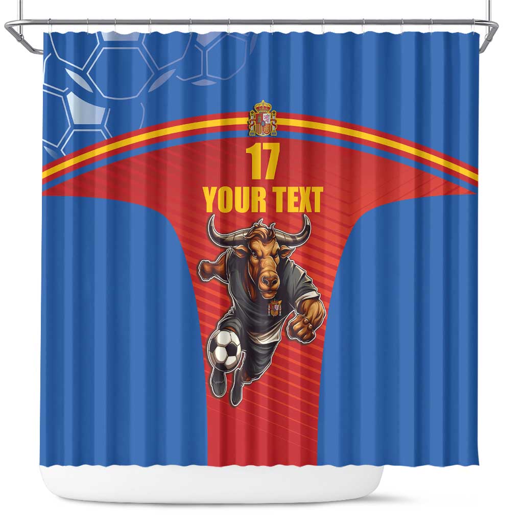 Custom Spain Football Go Champions Shower Curtain Sporty Style with Bull Mascot LT17