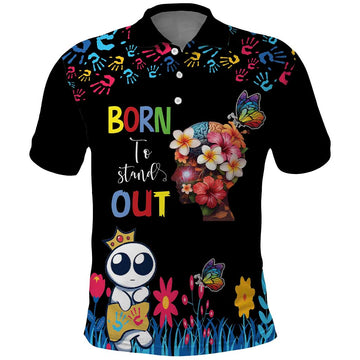 Born to Stand Out Autism Awareness Polo Shirt Brain Mind and Yippee! LT17