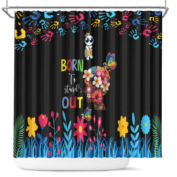 Born to Stand Out Autism Awareness Shower Curtain Brain Mind and Yippee! LT17