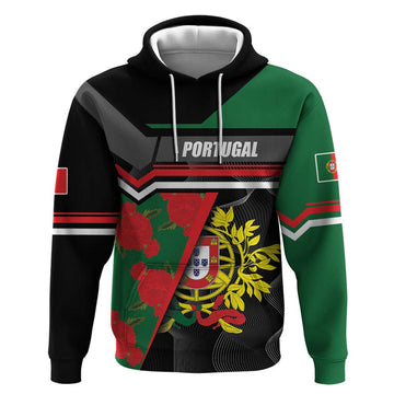 Personalized Portugal Coat of Arms with Carnation Hoodie Portuguese Bandeira Verde-Rubra LT17