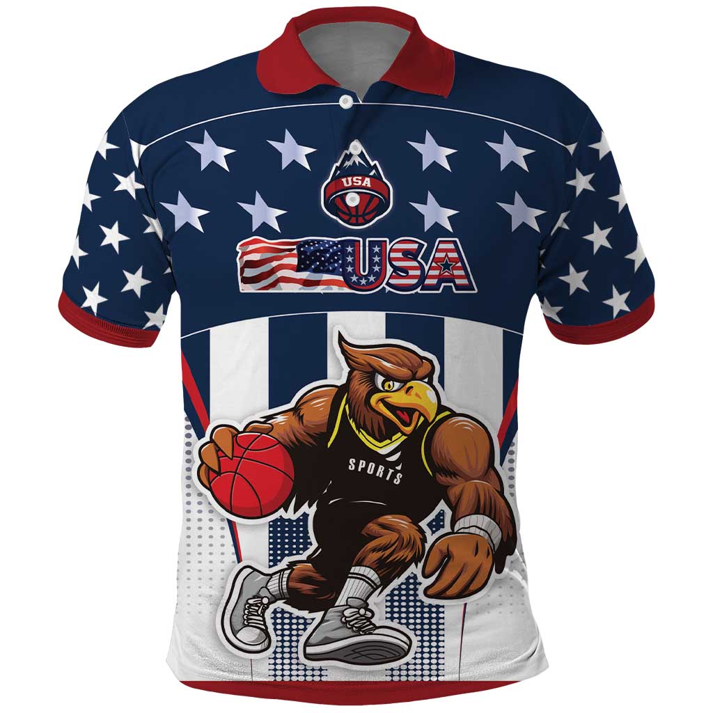 Custom United States Basketball Polo Shirt USA Eagle Mascot Style LT17
