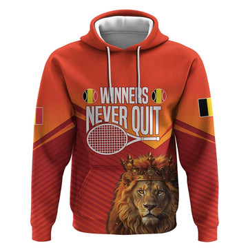 Custom Belgium Tennis Champions Hoodie Winners Never Quit with A Crowned Lion LT17