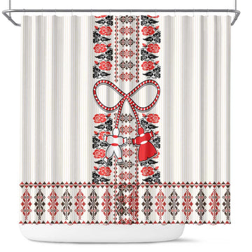 Romanian Traditional Pattern with Martenitsa Shower Curtain Happy Martisor Day 1 March LT17