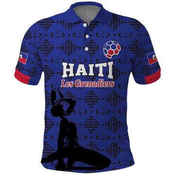 Custom Haiti Football Polo Shirt Come on Les Grenadiers Blue Style LT17
