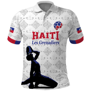 Custom Haiti Football Polo Shirt Come on Les Grenadiers White Style LT17
