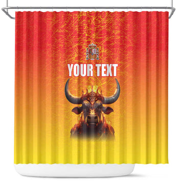Personalized Spain Bull with Crown Shower Curtain Espana Flag with Coat of Arms LT17