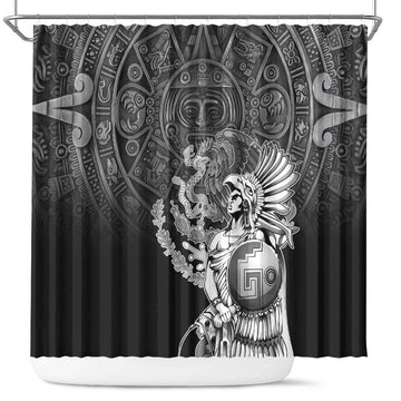 Mexico Aztec Warrior Shower Curtain Huitzilopochtli With Aztec Calendar LT17