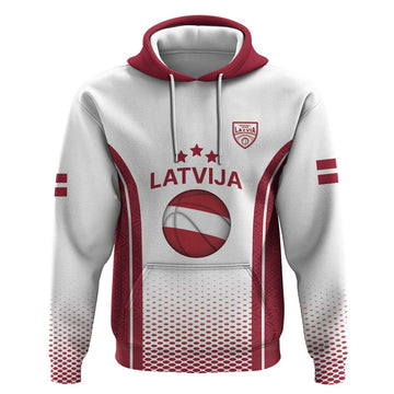 Latvia Basketball Custom Hoodie White Latvian Pattern LT17