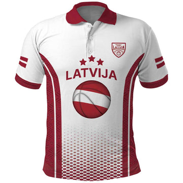 Latvia Basketball Custom Polo Shirt White Latvian Pattern LT17