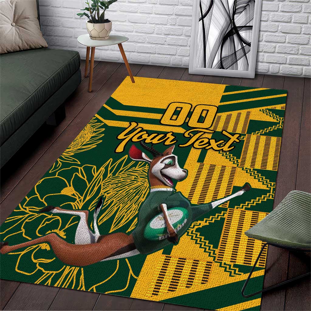 Custom South Africa Rugby Area Rug Springboks With Protea Cynaroides LT18
