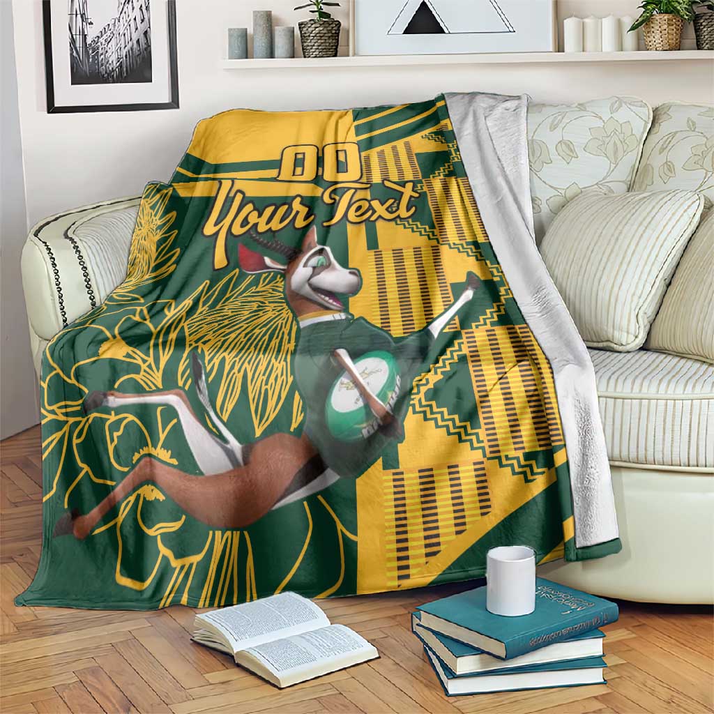 Custom South Africa Rugby Blanket Springboks With Protea Cynaroides LT18