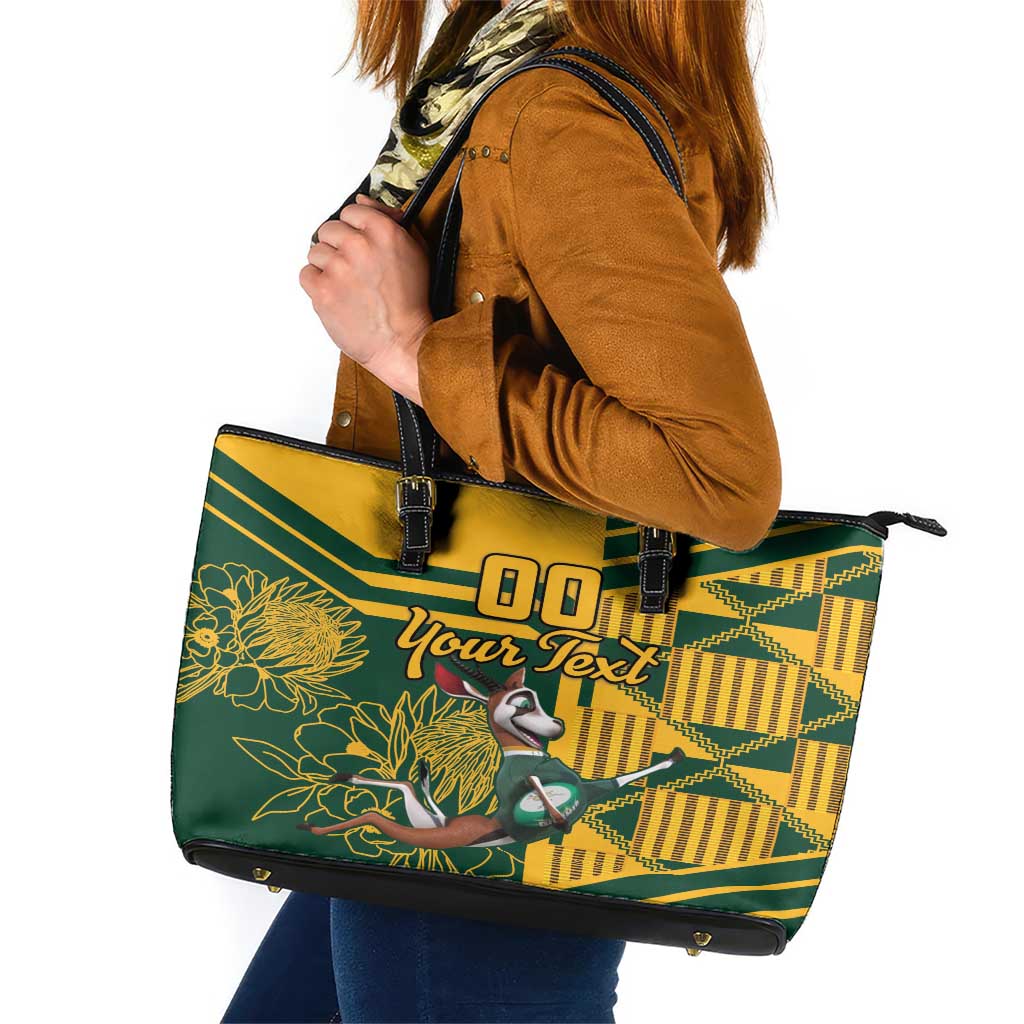 Custom South Africa Rugby Leather Tote Bag Springboks With Protea Cynaroides LT18