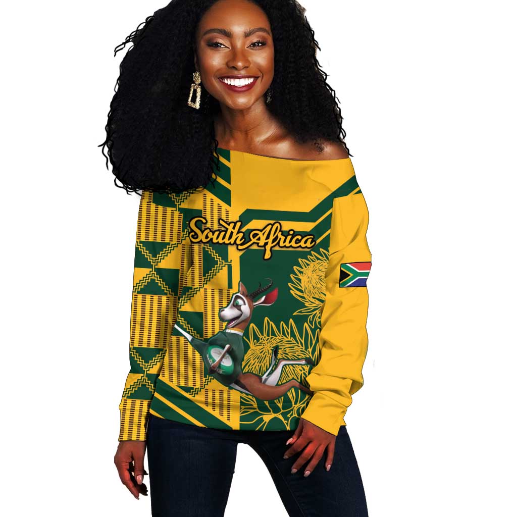 Custom South Africa Rugby Off Shoulder Sweater Springboks With Protea Cynaroides LT18