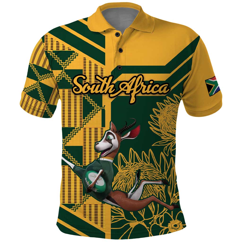 Custom South Africa Rugby Polo Shirt Springboks With Protea Cynaroides LT18