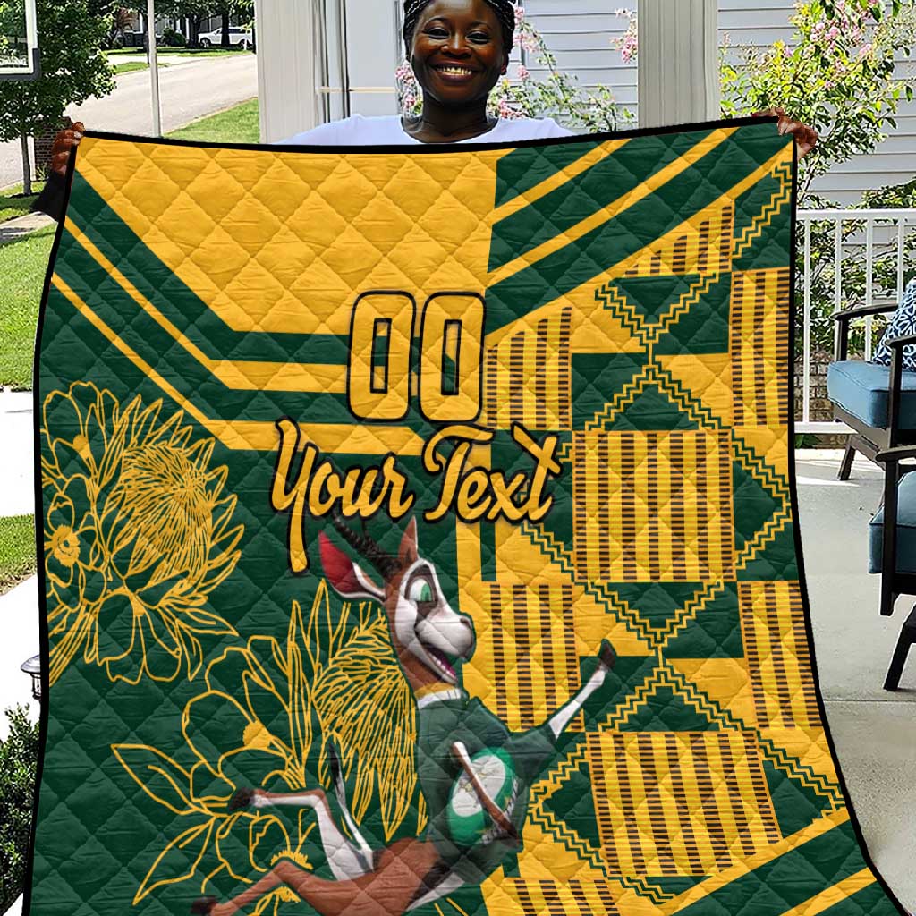 Custom South Africa Rugby Quilt Springboks With Protea Cynaroides LT18