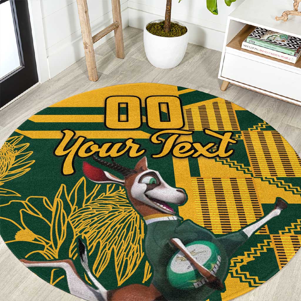 Custom South Africa Rugby Round Carpet Springboks With Protea Cynaroides LT18