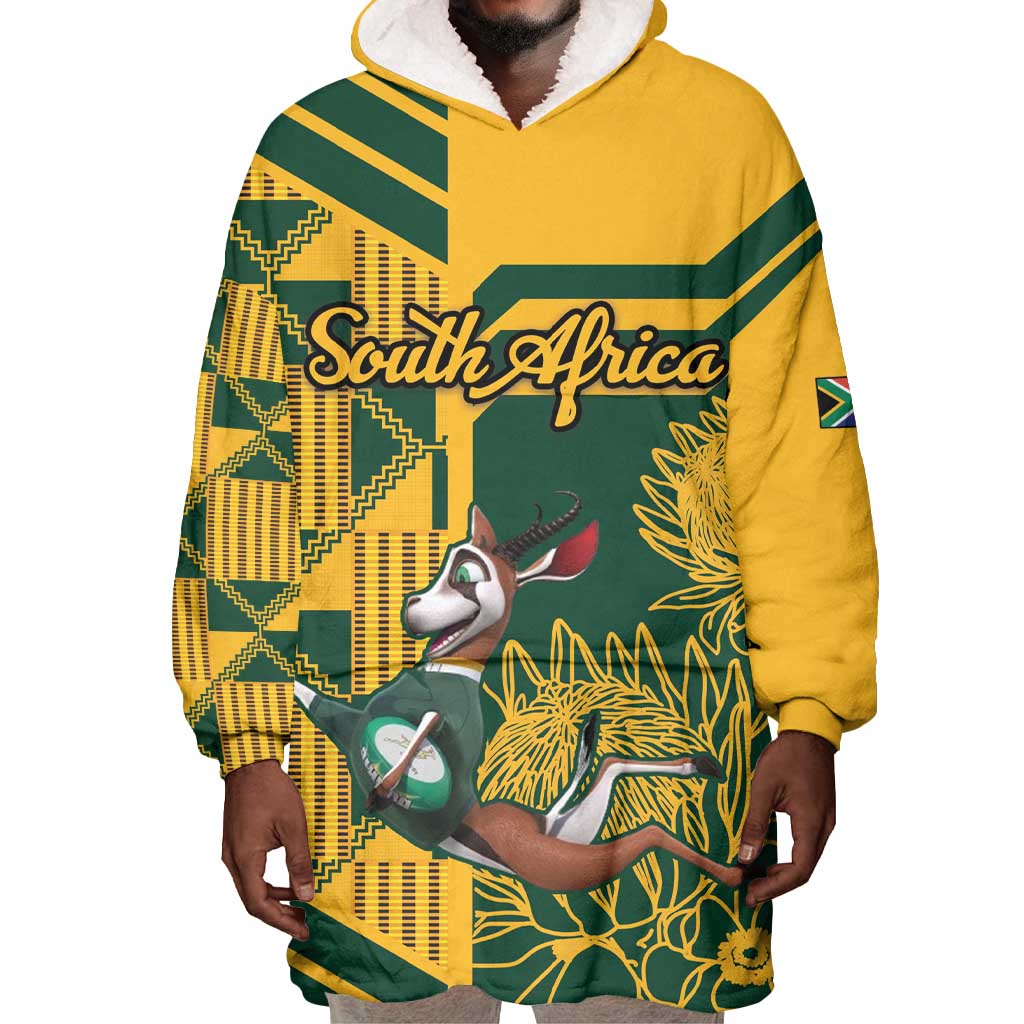 Custom South Africa Rugby Wearable Blanket Hoodie Springboks With Protea Cynaroides LT18